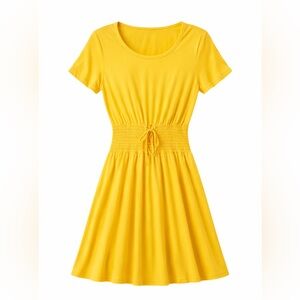 New York & Company Mustard Yellow Smocked Waist Dress Small Flowy Summer Dress